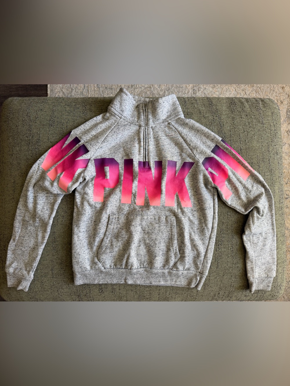 PINK Victoria's Secret Gray Half-Zip Sweatshirt with Pink Ombre Logo